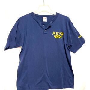 Vintage Henley Women’s Paramount Sportswear Size Large Jesus Worship Navy